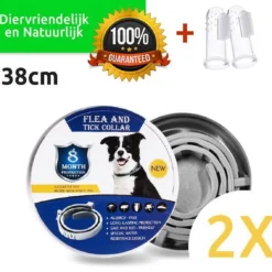 2x Vlooienband Hond – Vlooienmiddelen – Diervriendelijk – Gratis Hondentandenborstel – Anti Vlooien Halsband – Bestrijding – 8 Maanden Bescherming – Beste Kwaliteit – Grijs – 38cm