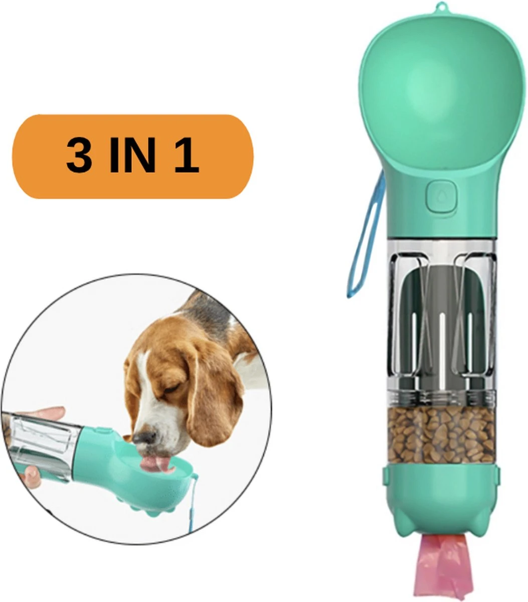 3 In 1 Honden Drinkfles – 350ml – Incl. Poepzakjes & Polsband- Lek Vrij – Voor Onderweg – Honden Bidon – Waterfles 1 3 In 1 Honden Drinkfles – 350ml – Incl. Poepzakjes & Polsband- Lek Vrij – Voor Onderweg – Honden Bidon – Waterfles