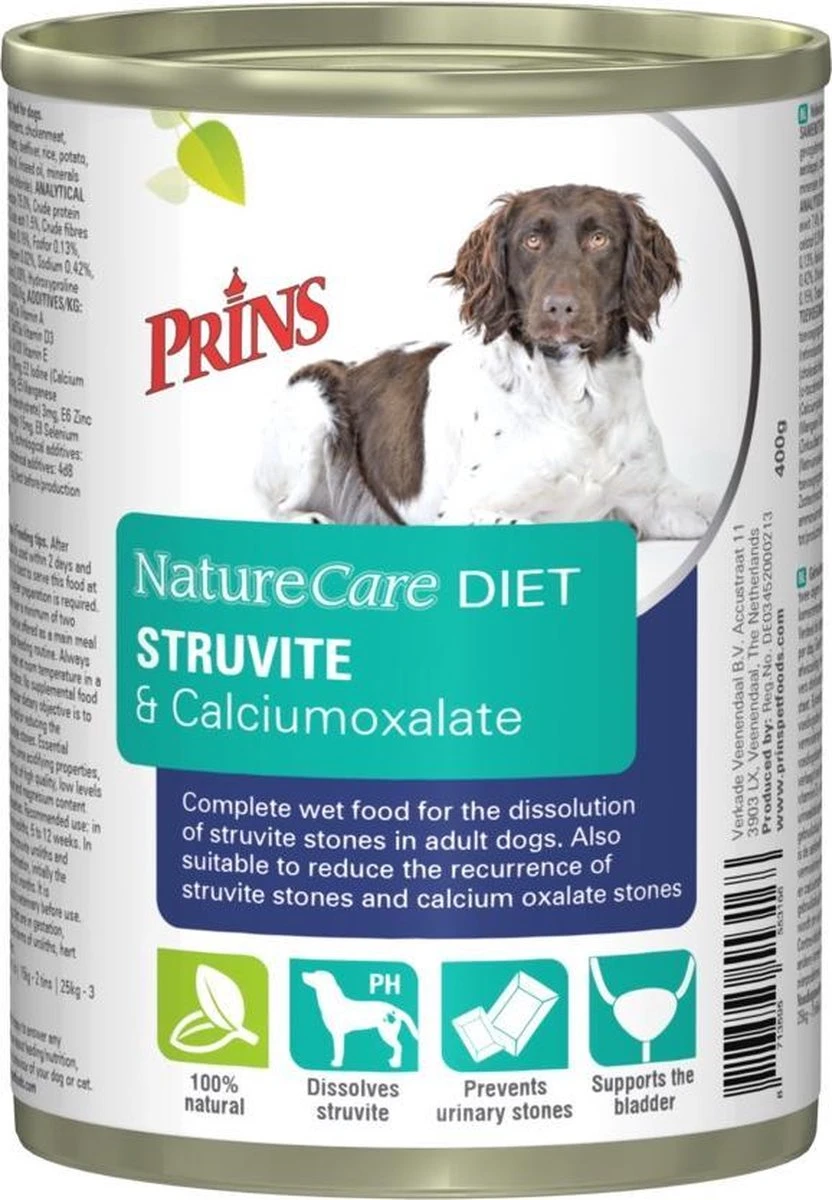 6x Prins NatureCare Diet Struvite & Calciumoxalate Hond Natvoer 400 Gr 1 6x Prins NatureCare Diet Struvite & Calciumoxalate Hond Natvoer 400 Gr