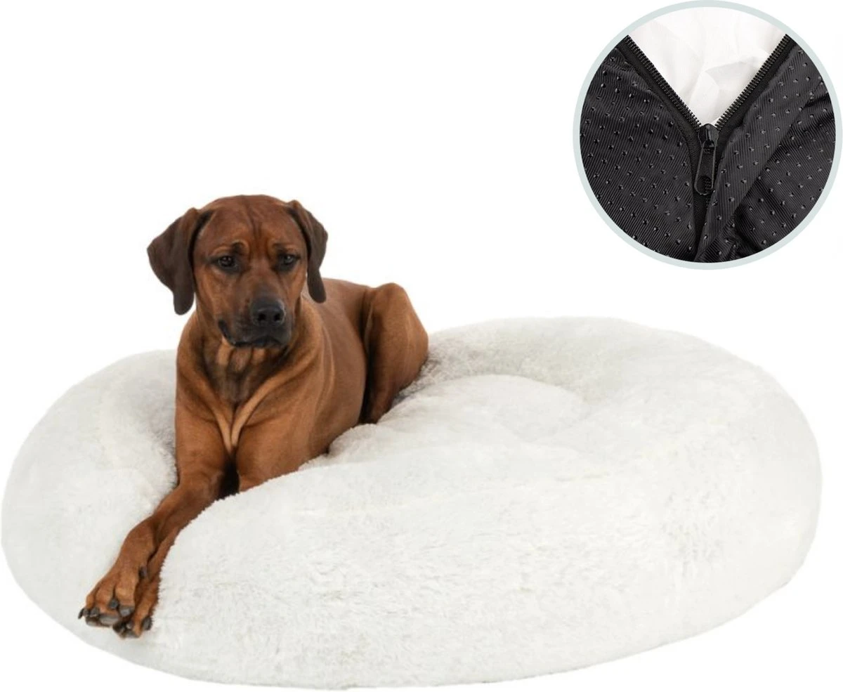 Behave Hondenmand Deluxe – Hondenkussen – Hondenbed – Donutmand – Wasbaar – Fluffy – Donut – Maat M – 60cm – Wit 1 Behave Hondenmand Deluxe – Hondenkussen – Hondenbed – Donutmand – Wasbaar – Fluffy – Donut – Maat M – 60cm – Wit