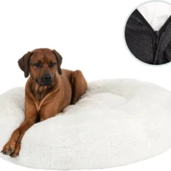 Behave Hondenmand Deluxe – Hondenkussen – Hondenbed – Donutmand – Wasbaar – Fluffy – Donut – Maat S – 50cm – Wit