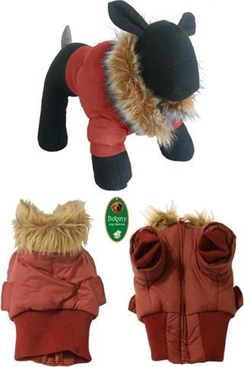 Boony – Hondenjas Stretcher Met Bontkraag Rood 24cm 1 Boony – Hondenjas Stretcher Met Bontkraag Rood 24cm