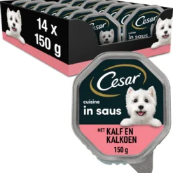 Cesar Cuisine Honden Natvoer – Kalf & Kalkoen In Saus – 14 X 150 Gr