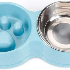DMV Dubbele Voerbak – Hondenbak – Voederbak – Anti Schrok Bak – Kattenbak – Hond – Poes – Puppy’s – Hondenbrokken – Kattenbrokken – Drinkbak – RVS – Dog Bowl – Slowfeeder – Dieren – Blauw