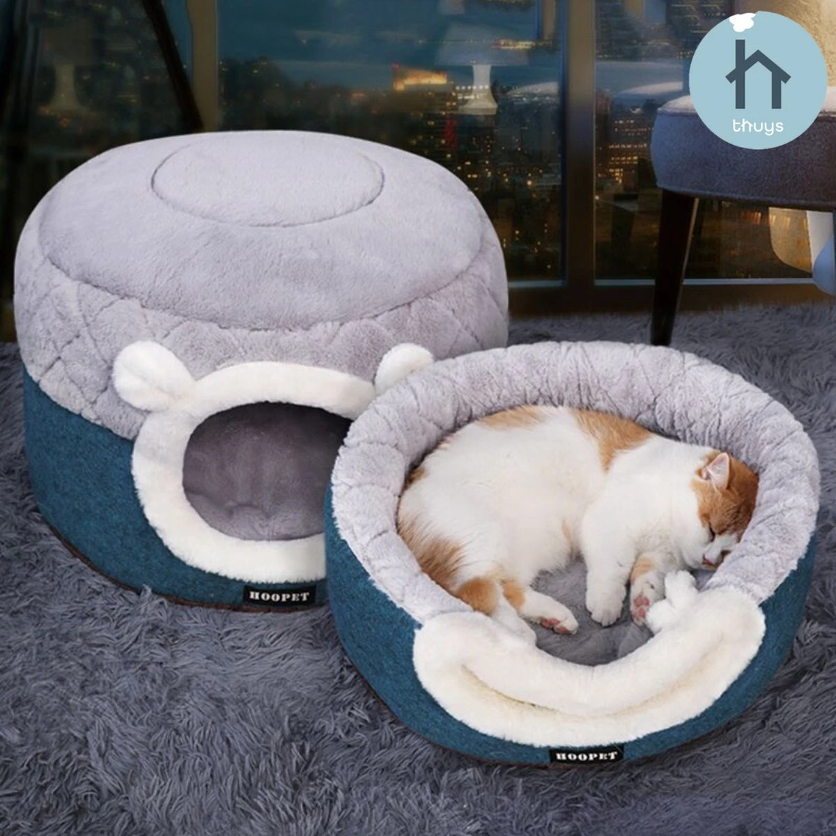 Dubbelzijdige Honden- En Kattenmand – Superzacht En Luxe – Wasbaar – Fluffy – Honden En Kattenkussen – Slaapzak – Medium – Blauw/Grijs 50x50x36 Cm 1 Dubbelzijdige Honden- En Kattenmand – Superzacht En Luxe – Wasbaar – Fluffy – Honden En Kattenkussen – Slaapzak – Medium – Blauw/Grijs 50x50x36 Cm