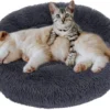 Eastlion Hondenmand Fluffy Pluche Donut,Rond Warm Huisdier Hond Bed Comfortabel Slaapzak Puppy Kattenmand Kussen Nest Knuffelbed Hondensofa Wasbaar,Donker Grijs (XL:80cm)