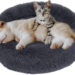 Eastlion Hondenmand Fluffy Pluche Donut,Rond Warm Huisdier Hond Bed Comfortabel Slaapzak Puppy Kattenmand Kussen Nest Knuffelbed Hondensofa Wasbaar,Donker Grijs (XL:80cm)