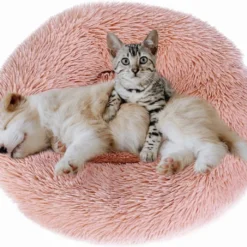 Eastlion Hondenmand Fluffy Pluche Donut,Rond Warm Huisdier Hond Bed Comfortabel Slaapzak Puppy Kattenmand Kussen Nest Knuffelbed Hondensofa Wasbaar,Roze (XL:80cm)