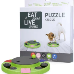 Eat Slow Live Longer Puzzel Circle – Intelligentie Speelgoed Voor Honden – Interactief Hondenspeelgoed – Uitdagende Hondenpuzzel – Gerecyclede Materialen – Te Vullen Met Snacks – 27x27x5 Cm – Groen