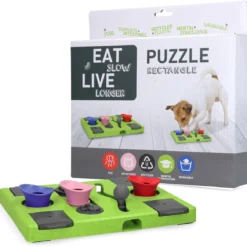 Eat Slow Live Longer Puzzel Rectangle – Intelligentie Speelgoed Voor Honden – Interactief Hondenspeelgoed – Uitdagende Hondenpuzzel – Gerecyclede Materialen – Te Vullen Met Snacks – 25x26x5 Cm – Groen