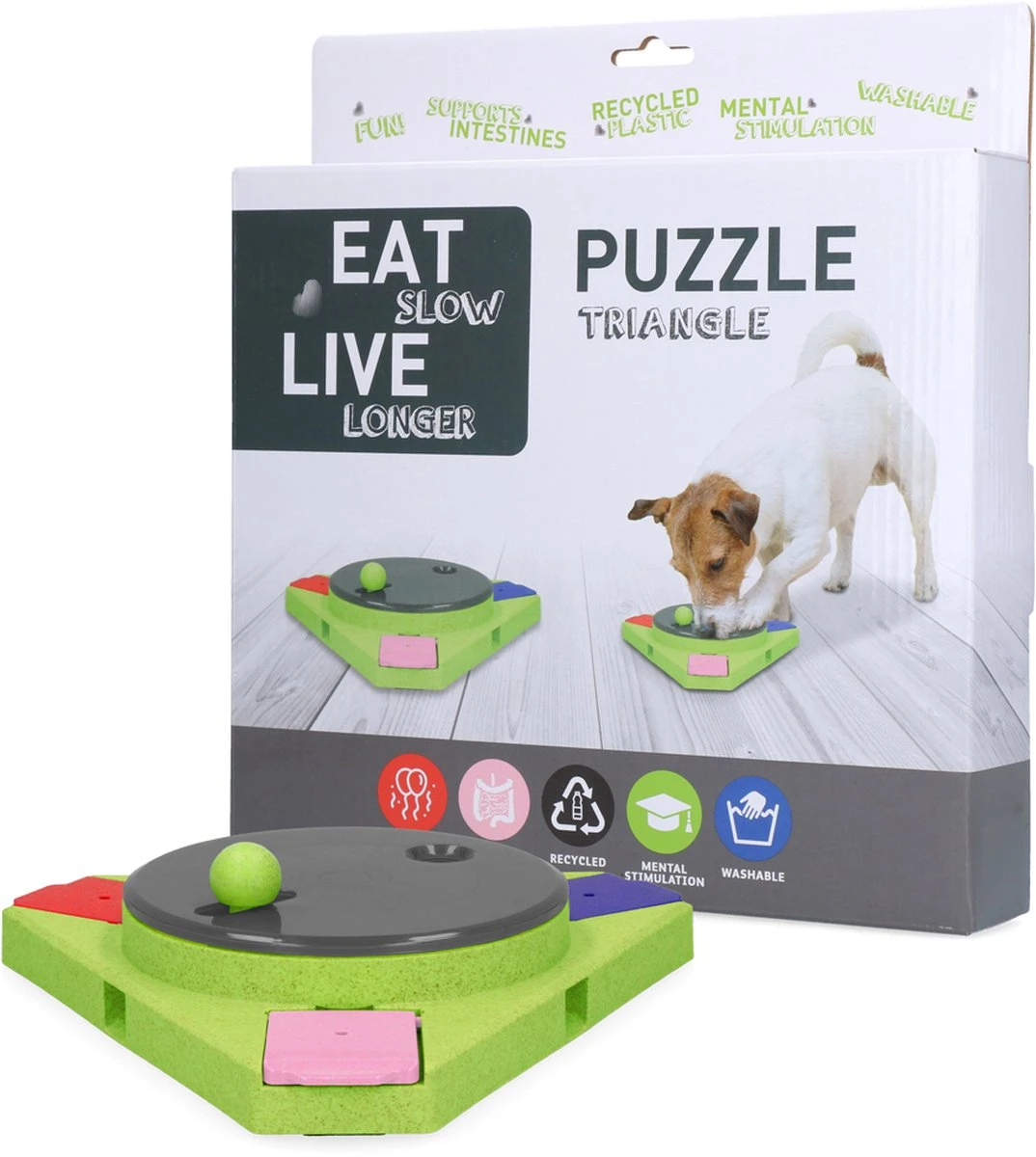 Eat Slow Live Longer Puzzel Triangle – Intelligentie Speelgoed Voor Honden – Interactief Hondenspeelgoed – Uitdagende Hondenpuzzel – Gerecyclede Materialen – Te Vullen Met Snacks – 25x25x4 Cm – Groen 1 Eat Slow Live Longer Puzzel Triangle – Intelligentie Speelgoed Voor Honden – Interactief Hondenspeelgoed – Uitdagende Hondenpuzzel – Gerecyclede Materialen – Te Vullen Met Snacks – 25x25x4 Cm – Groen
