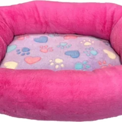 Fluffy Hondenmand – Roze Paars Met Print – M