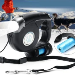 Hondenlijn Hondenriem 4.5m Met LED Zaklamp, Licht, Verlichting, Led Lamp, Honden Uitlaatlijn + Opbergcompartiment Voor Vuilniszakjes / Poepzakjes Inclusief Batterijen