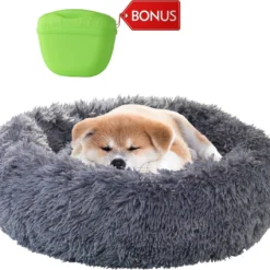 Hondenmand Donut – 60 Cm – Honden Mand – Pluche – Fluffy – Extra Zacht – Hondenkussen – Kattenkussen – Bed – Wasbaar Met Rits – Hondenmanden – Rond – Bank – Grijs – Qwality