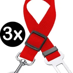 Hondenriem Autogordel Hondentuig Hondengordel Verstelbaar Rood – 3X