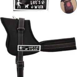 Hondentuigje – Reflective Label + Stitching – Hondenharnas – Zwart – Maat S 60 T/m 75 Cm