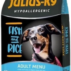 Julius K9 Julius-K9 – Fish & Rice – Hypoallergeen Hondenvoer Voor Volwassen Honden – Hondenbrokken Op Zalm & Rijst Basis – Geschikt Voor Alle Rassen – 3kg