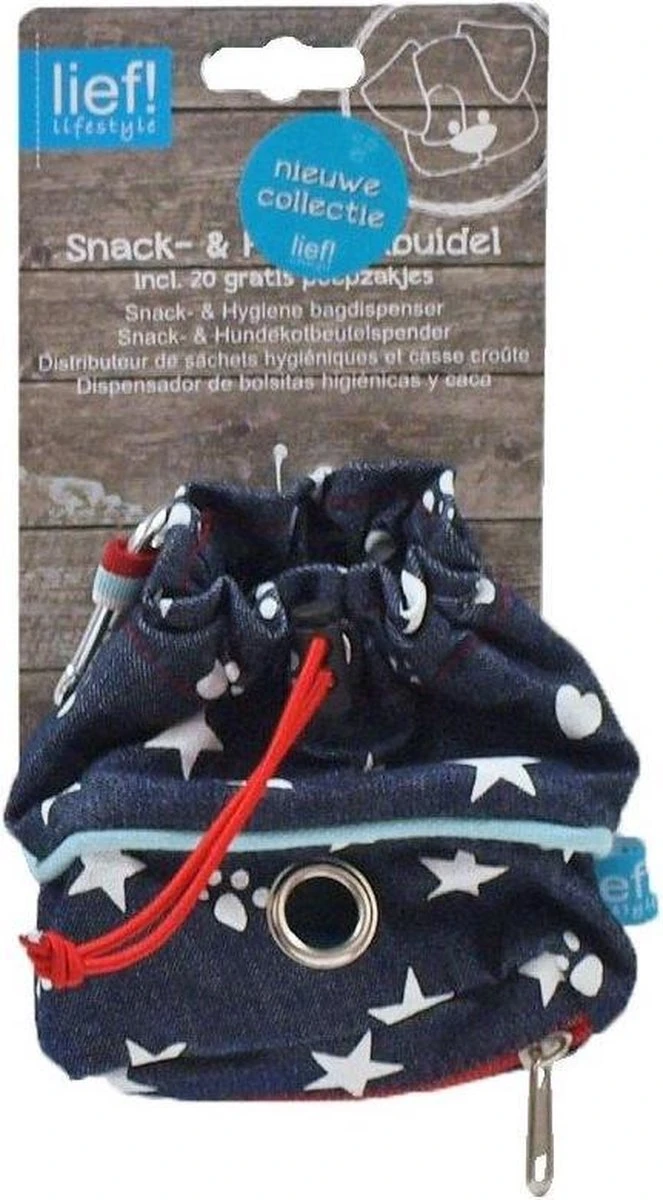 Lief! Poepzakhouder Met Snacktas Unisex Met 20 Poepzakjes 1 Lief! Poepzakhouder Met Snacktas Unisex Met 20 Poepzakjes