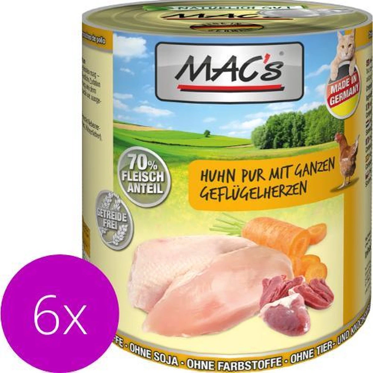 MAC’s Kattenvoer Natvoer Blik – 70% Kippenvlees En Kippenhartjes – 6 X 800g 1 MAC’s Kattenvoer Natvoer Blik – 70% Kippenvlees En Kippenhartjes – 6 X 800g