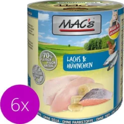 MAC’s Kattenvoer Natvoer Blik – 70% Zalm & Kip – 6 X 800g