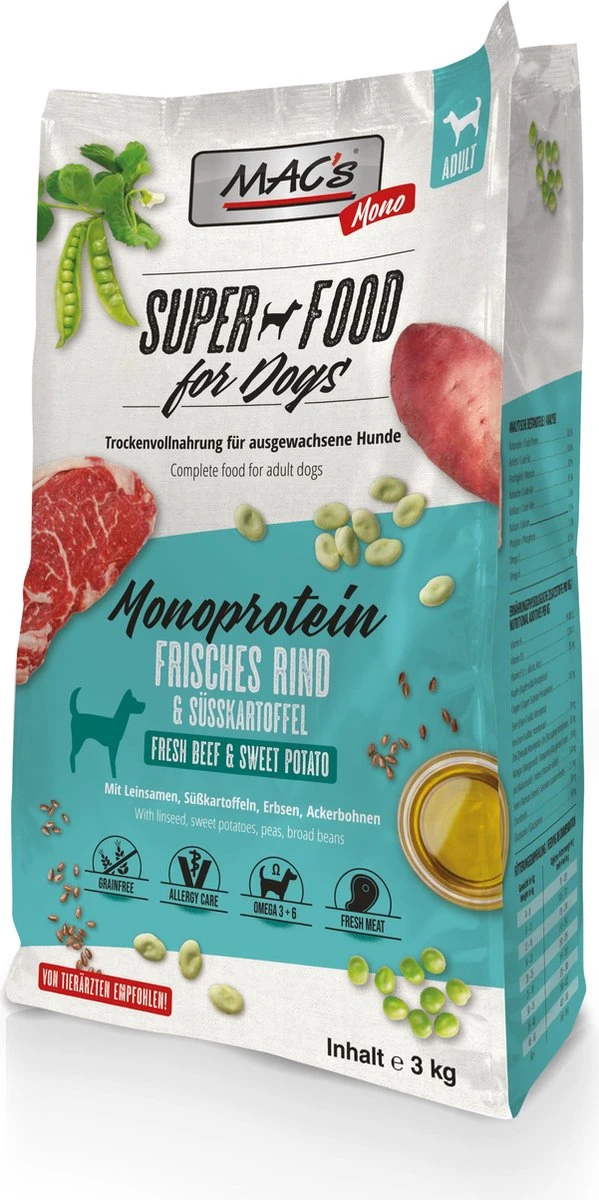 MAC’s Superfood Hondenvoer Mono Proteïne Rund 3kg Hondenbrokken 1 MAC’s Superfood Hondenvoer Mono Proteïne Rund 3kg Hondenbrokken