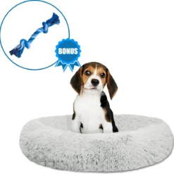 Pawzle Hondenmand – Donut Hondenkussen – Kattenmand – Bed Voor Honden & Katten – Wasbaar – 50cm – Grijs