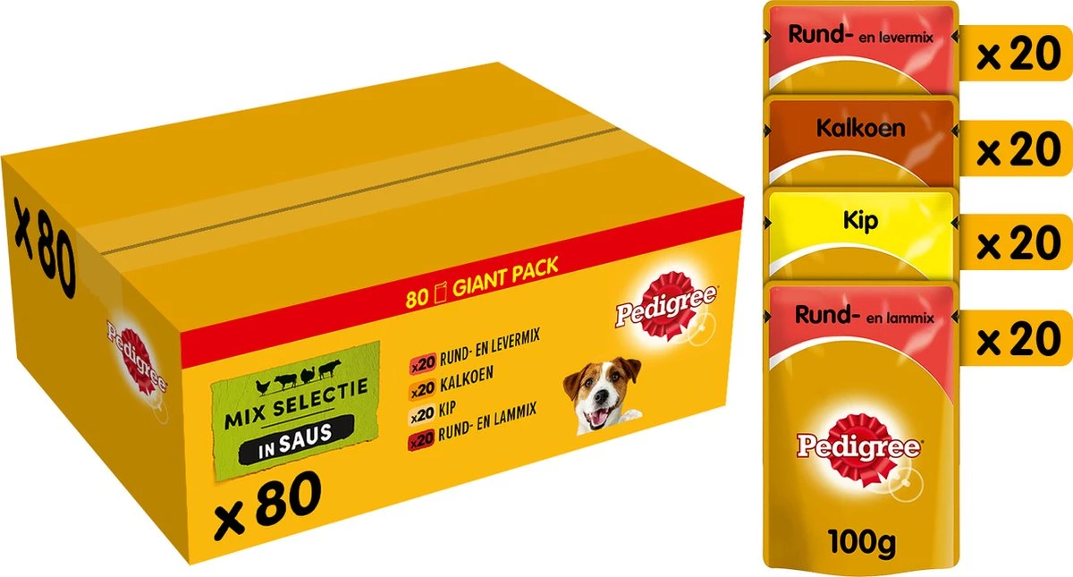 Pedigree Adult In Saus Honden Natvoer – Vier Verschillende Smaken – 80 X 100 Gr 1 Pedigree Adult In Saus Honden Natvoer – Vier Verschillende Smaken – 80 X 100 Gr
