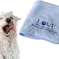 Pepets© – Hondenhanddoek – Honden Handdoek – Microvezel Handdoek – Handdoek Hond – Hondendeken – Droogdoek Hond – Dierendeken – Absorberend – 100*50CM – Pastelblauw – GRATIS Zonnebril