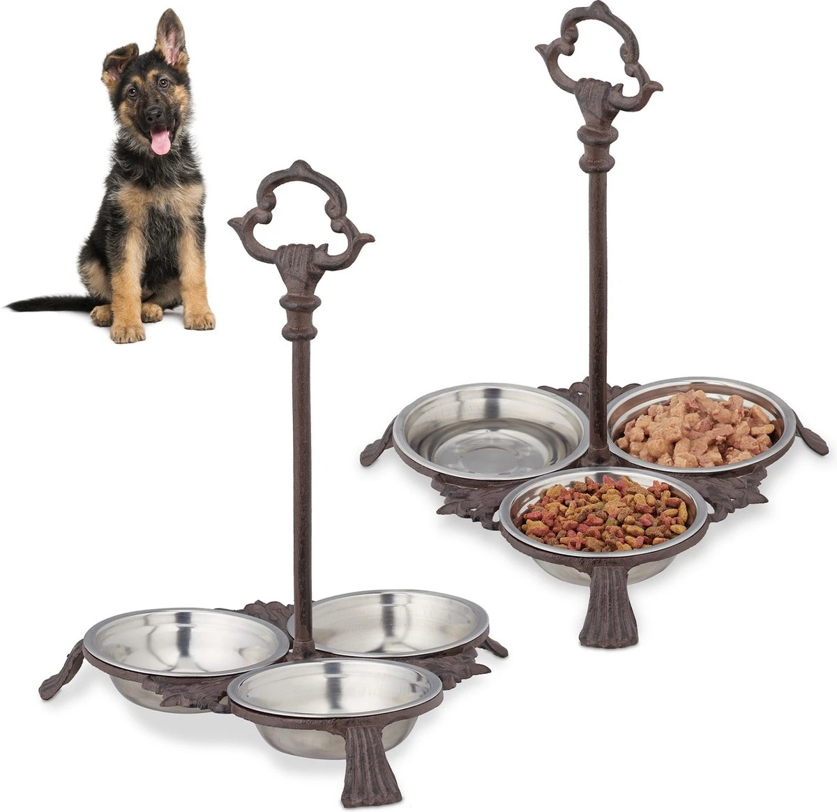 Relaxdays 2x Voerbak Hond Met Standaard – Gietijzer – Hondenvoerbak – 3 Eetbakjes Van Rvs 1 Relaxdays 2x Voerbak Hond Met Standaard – Gietijzer – Hondenvoerbak – 3 Eetbakjes Van Rvs