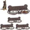 Relaxdays 4x Voerbak Hond – Met Standard – Rvs – Dubbele Hondenbak Muur – Gietijzer