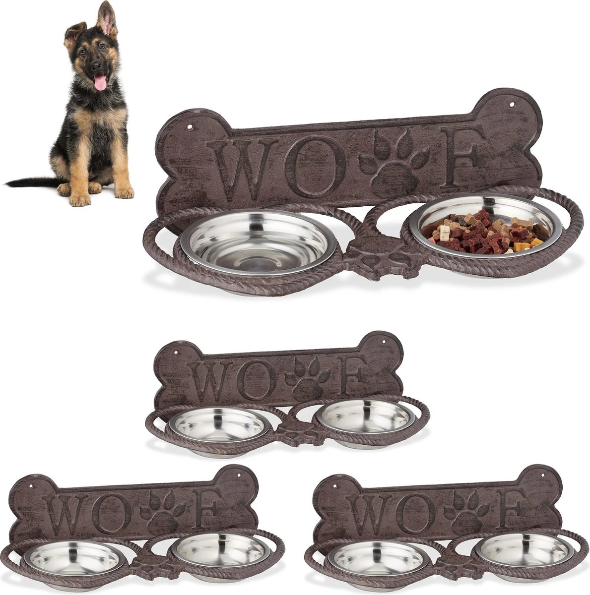 Relaxdays 4x Voerbak Hond – Met Standard – Rvs – Dubbele Hondenbak Muur – Gietijzer 1 Relaxdays 4x Voerbak Hond – Met Standard – Rvs – Dubbele Hondenbak Muur – Gietijzer