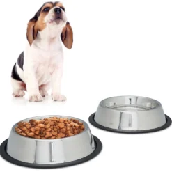 Relaxdays Dinerset Hond – Voer- En Drinkbak – Rvs Voerbak – Antislip Hondenvoerbak Zilver – M