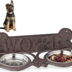 Relaxdays Voerbak Hond – Met Standard – Rvs – Hondenvoerbak – Eetbak – Dubbel – Gietijzer