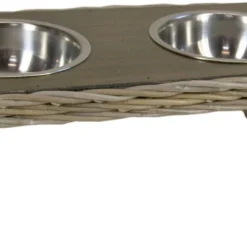 Rieten – Dieren Voederbak – Grijs Rotan – Eetbak – Voerbak – RVS – 50x25x15