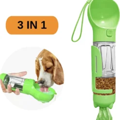 RoiPets® 3 In 1 Honden Drinkfles – 350ml – Incl. Poepzakjes & Polsband- Lek Vrij – Voor Onderweg – Honden Bidon – Waterfles – Groen