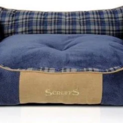 Scruffs Highland Box Bed – Stevige Hondenmand Van Hoogwaardige Chenille Stof Met Anti-slip Onderzijde – Kleur: Blauw, Maat: Large