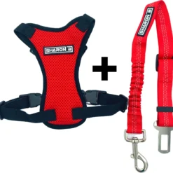 Sharon B – Autoharnas – Hondengordel – Rood – Maat L – Autogordel Met Hondentuigje – Voor Grote Honden – Veilig Onderweg
