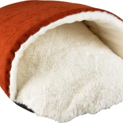 Duvo Slaapzak Dieren 60x45x28 – Geschikt Voor Katten En Kleine Honden – Velvet Copper Rood/wit