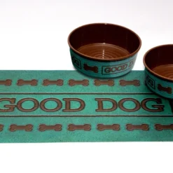 Tarhong Good Dog Set Turquoise 2 Voerbakken / Placemat Olive – 17 CM 950 ML / 49X29CM