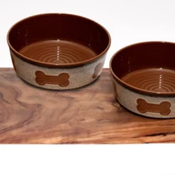 Tarhong Print Taupe Set 2 Voerbakken / Placemat Olive – 18 CM 1890 ML / 49X29 CM