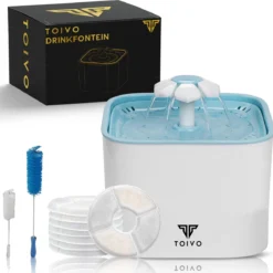 Toivo Drinkfontein – Wit / Blauw – 2,5 Liter- Fluisterstil – Incl. 4 Filters En Cleaning Tool – Waterfontein – Katten – Drinkfontein Kat – Poezen – Dieren Drinkbakken