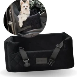 Velvet Black – Autostoel Voor Hond – 57x50cm – Wasbaar – Hondenmand Auto – Handgemaakt