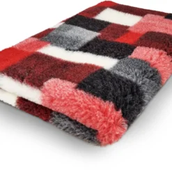 Vetbed Patchwork – Antislip Hondenmat – 100 X 75 Cm – Rood – Benchmat – Hondenkleed – Voor Honden – Machine Wasbaar