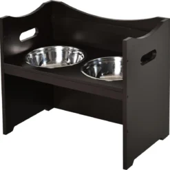 Voerbakkenstandaard – Voerbak Hond Met Standaard – Hondenvoerbak – Honden- Hondenvoer – Drinkbak – Eetbak – Voederbak – MDF/RVS – Donkerbruin