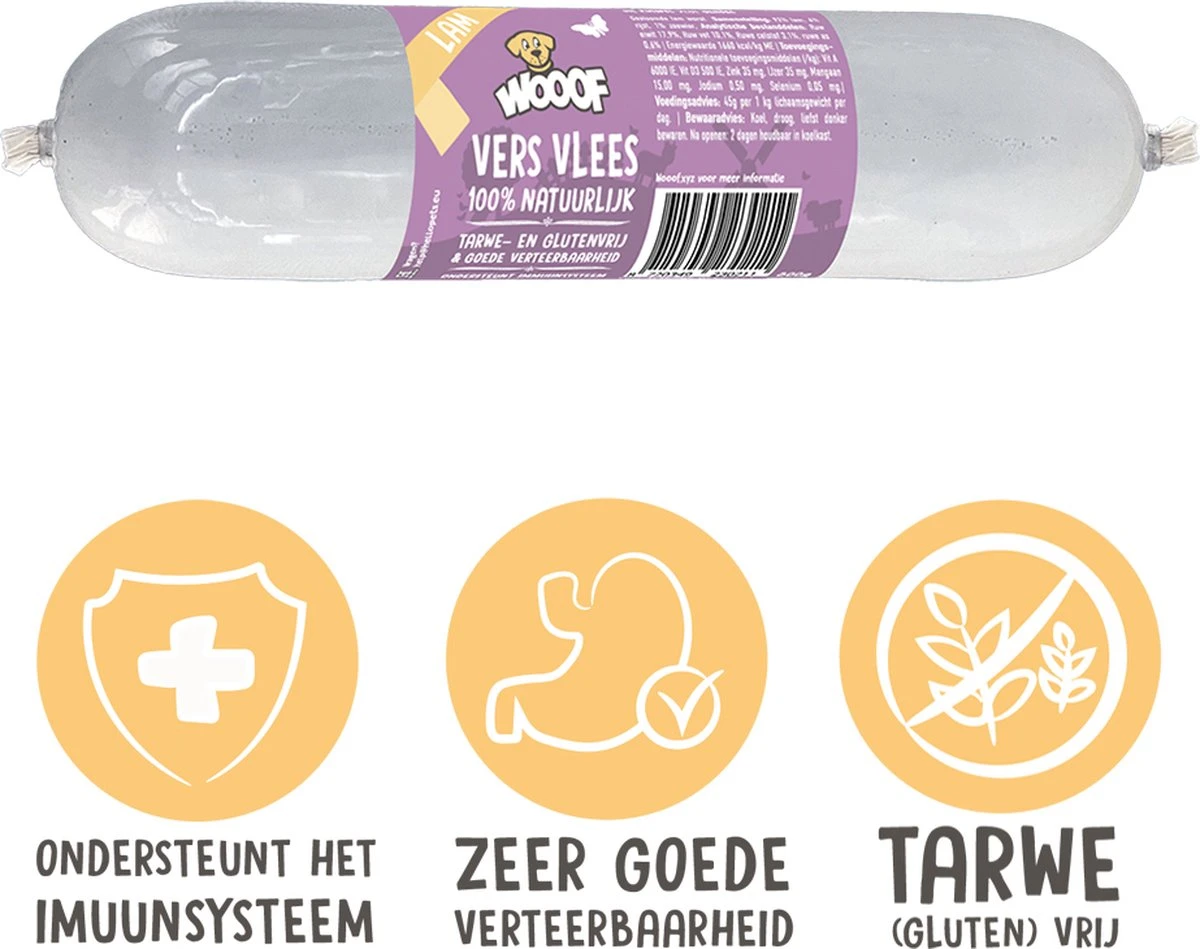 WOOOF Verse Lam Worst – Hondenworst – Honden Natvoer – Lam – 10 X 800 Gram 1 WOOOF Verse Lam Worst – Hondenworst – Honden Natvoer – Lam – 10 X 800 Gram