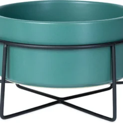 WUFY LEO Hondenbak Met Rvs Standaard – Honden Voerbak – Water & Voer Set – Drinkbak – Eetbak – S 450ml – Teal