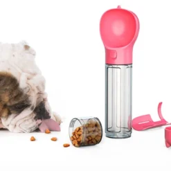 Waterfles 500 Ml Hond – Roze – Voercontainer 100 G – Poepzakjes Houder & Poepschep – Drinkfles – Voederbak – Voerbak – Drinkbak – Mobiel – Multifunctioneel