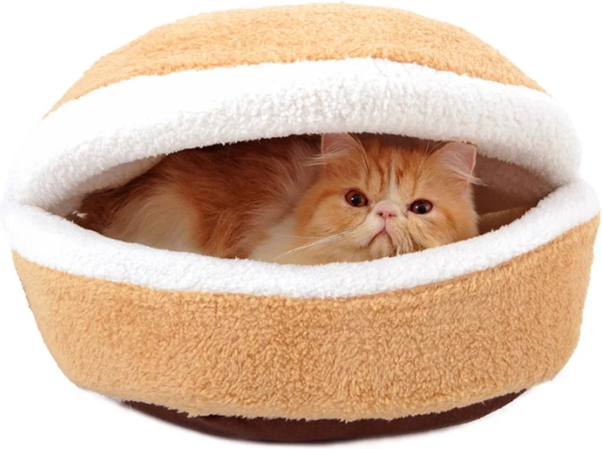 Yokee Kat Bed Hamburger Ontwerp Zacht Huisdier Bedje Winddicht Huisje Katoenen Slaapzak Voor Katten Kleine Honden 52*40*30cm 1 Yokee Kat Bed Hamburger Ontwerp Zacht Huisdier Bedje Winddicht Huisje Katoenen Slaapzak Voor Katten Kleine Honden 52*40*30cm