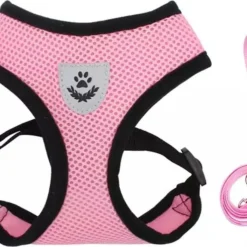 Zavelo® Honden Tuigje – Puppy En Kattentuigje – Hondenharnas – Reflecterend – Incl. Bijpassend Riempje – Roze-Maat: M