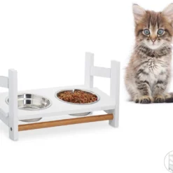 Relaxdays Voerbak Hond Met Standaard – Etensbak – Drinkbak – Rvs – Wit – Rvs – 2 Bakjes S